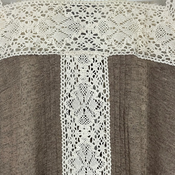 RYU Brown Knit & Cream Lace Back Tie Boho Shabby Chic Tunic Tank Top, Small - Picture 5 of 9